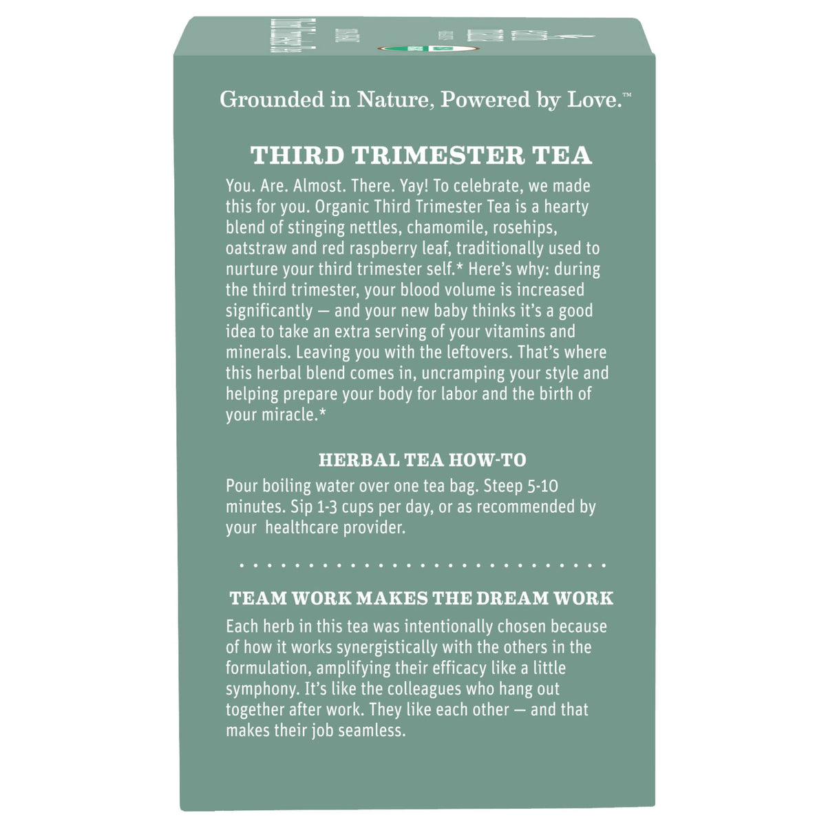 Earth Mama third-trimester tea scene on a kitchen counter suggests easy brew.