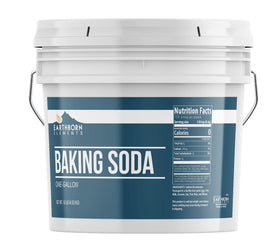 Earthborn Elements Baking Soda bucket closeup, resealable packaging for versatile kitchen use.