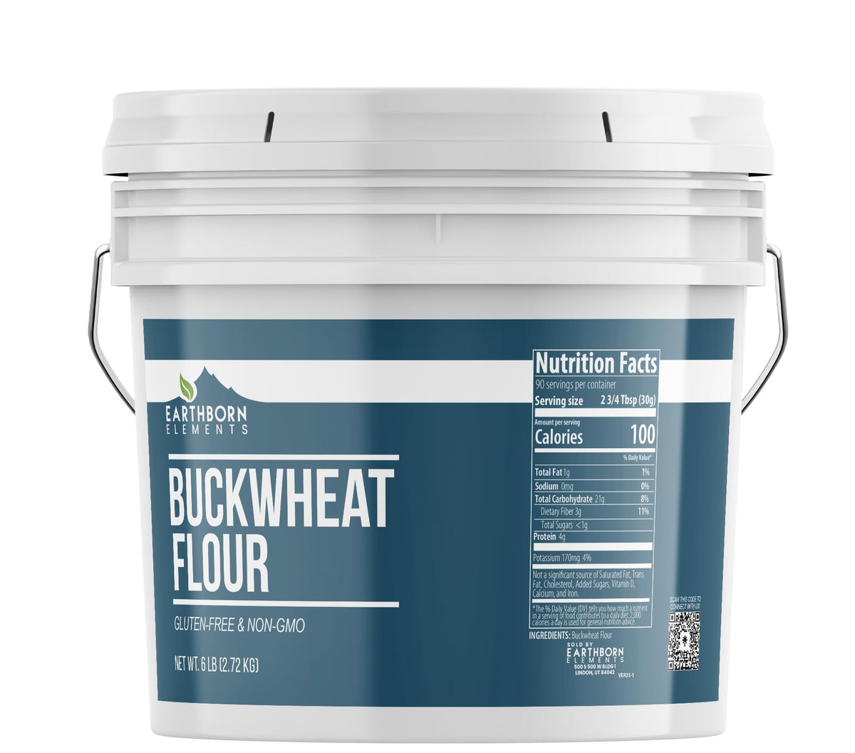 Earthborn Elements buckwheat flour bulk bucket ready for gluten-free baking