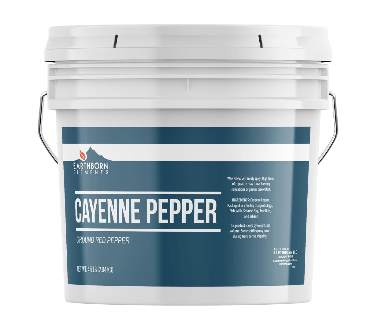 Earthborn Elements Cayenne Pepper bucket front view adds vibrant heat to recipes.