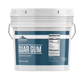 Earthborn Elements Guar Gum Powder bucket label shows resealability for easy storage.