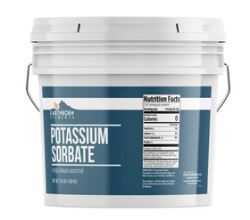 Earthborn Elements potassium sorbate in a resealable bucket for storage and preservation.
