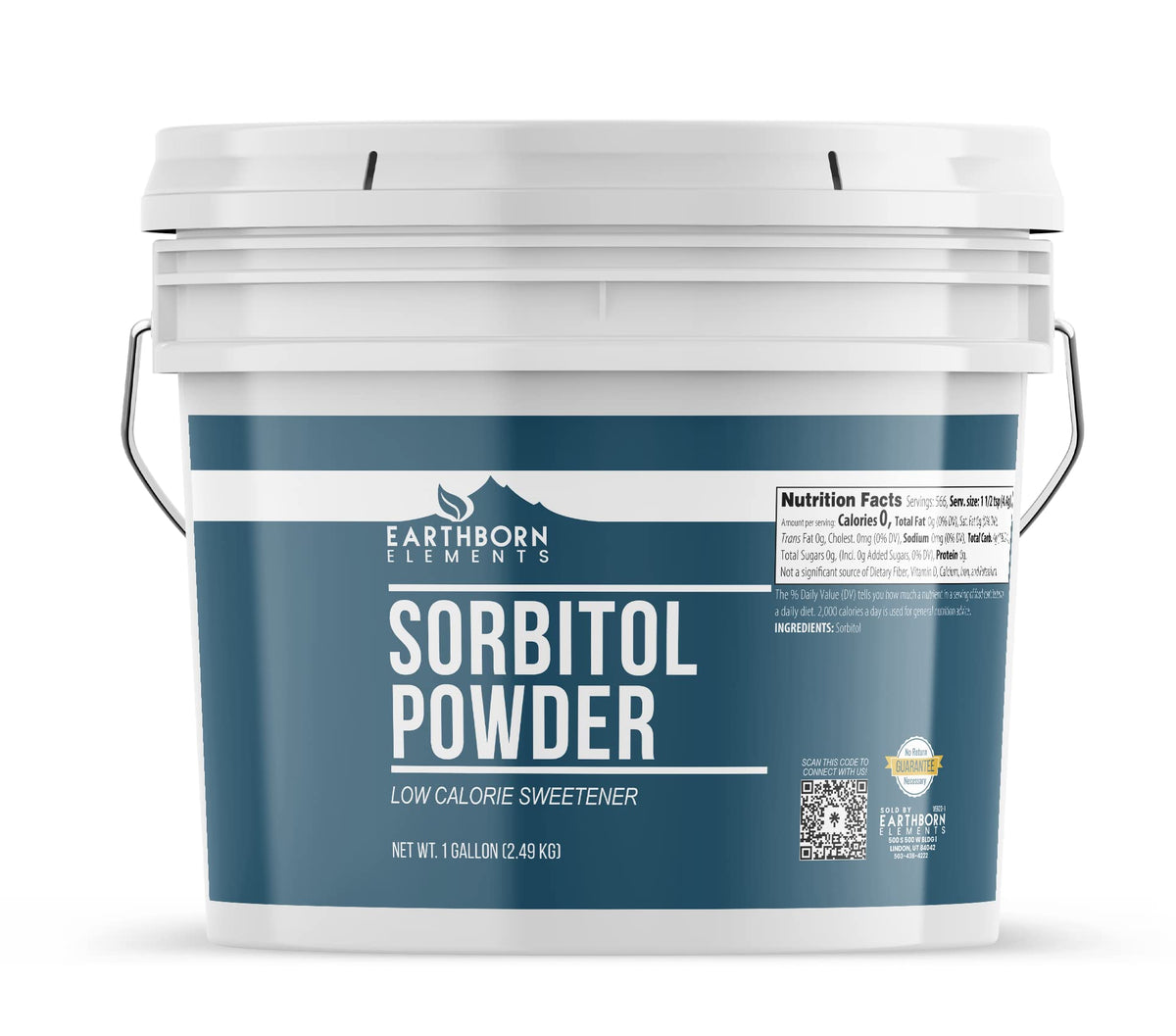Earthborn Elements Sorbitol Powder poured from a scoop for sugar-free baking and drinks