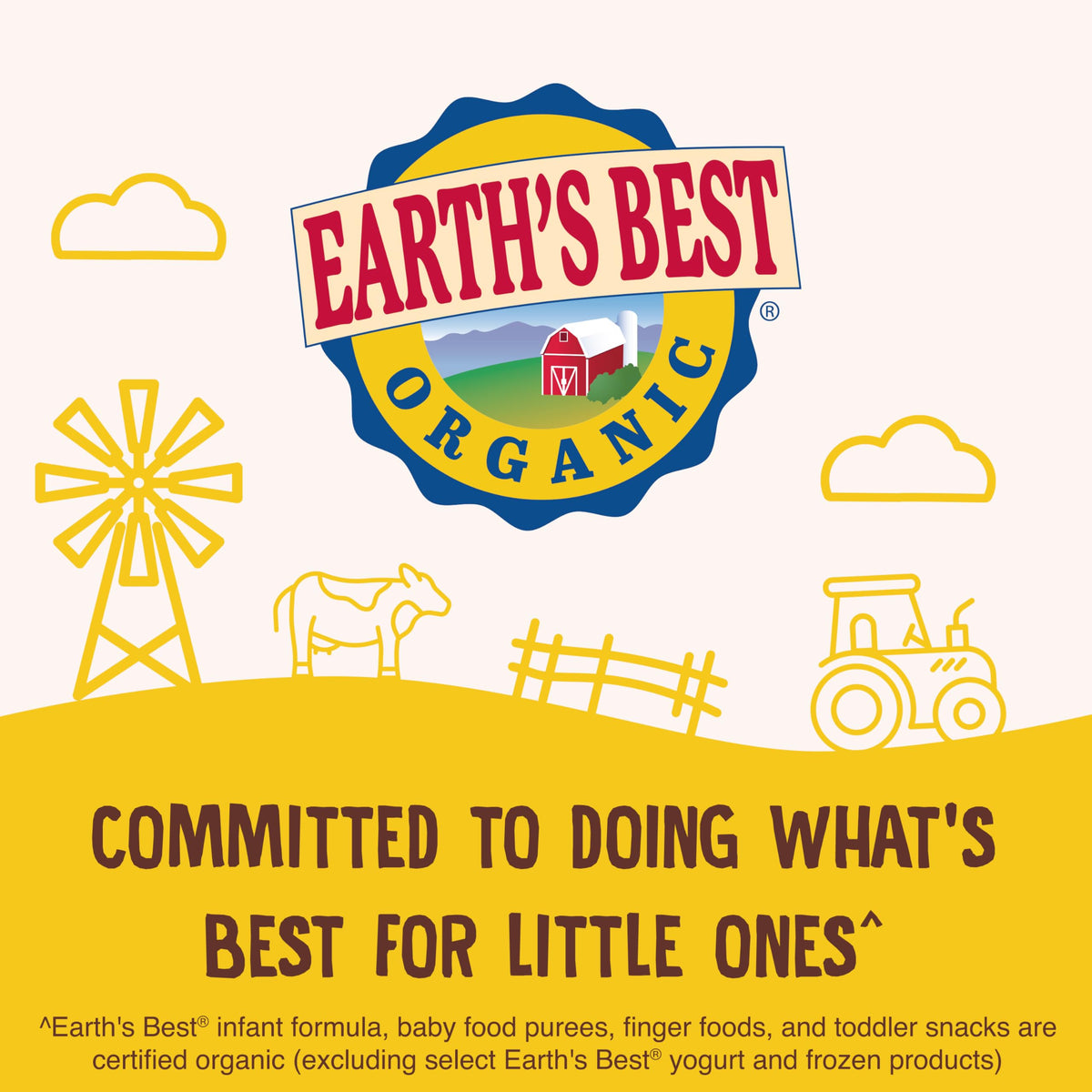 Earth's Best nutrition badge shows iron, zinc, and B vitamins.