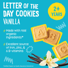 Earth's Best Vanilla Letter of the Day cookies open box view.