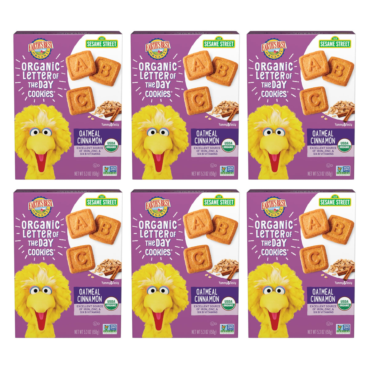 Earth’s Best Letter of the Day Cookies box front, a convenient toddler snack on the go.