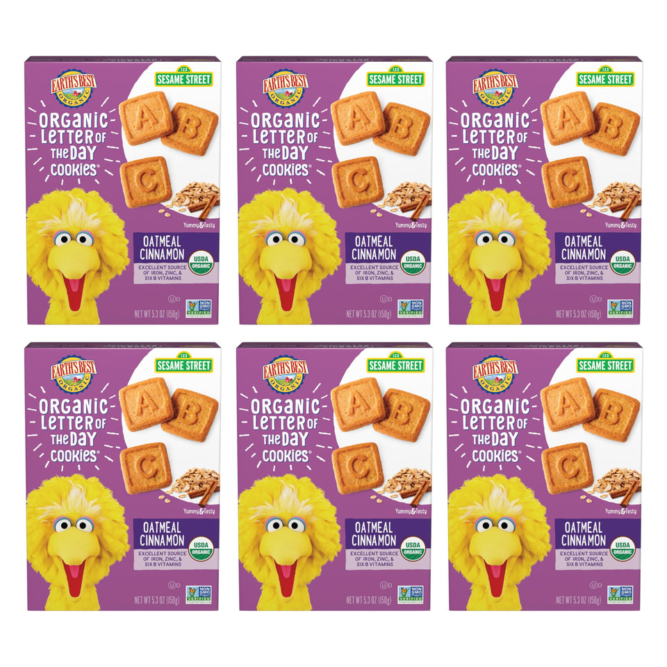 Earth’s Best Letter of the Day Cookies box front, a convenient toddler snack on the go.