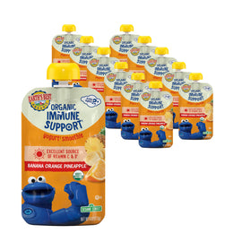 Earth's Best Organic Yogurt Smoothie pouch with banana-orange-pineapple for on-the-go toddlers.