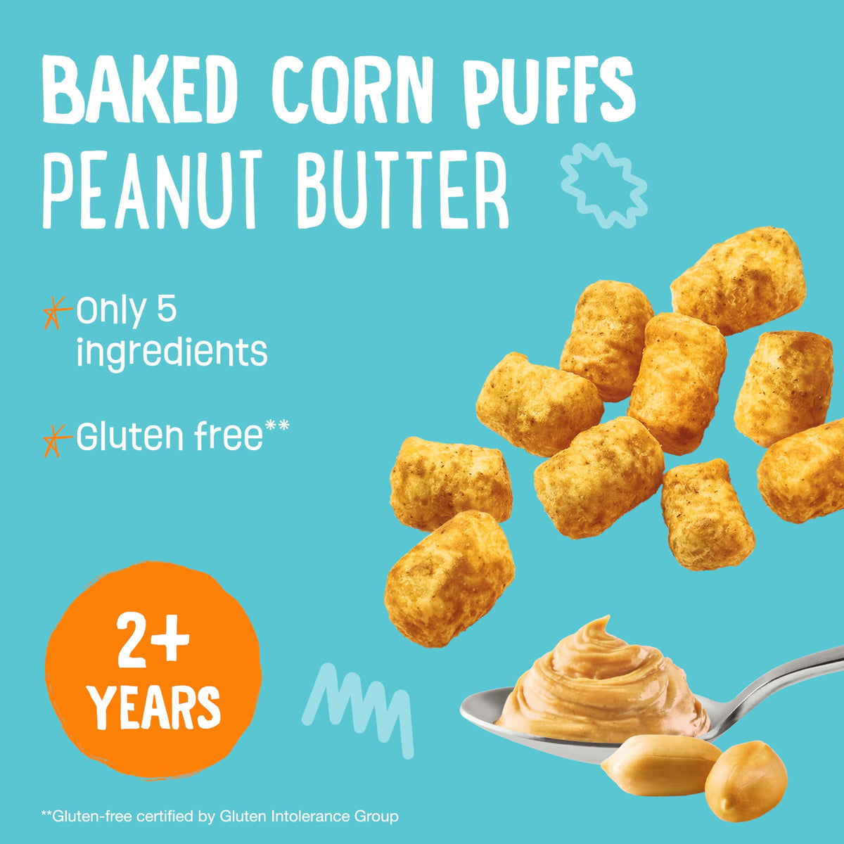 Earth's Best Peanut Butter Puffs ingredients scene showing five simple ingredients.