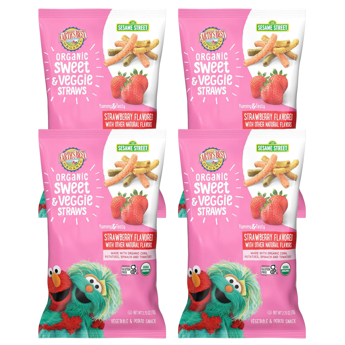 Earth's Best Sesame Street strawberry straws 4-pack for kid-friendly snacking