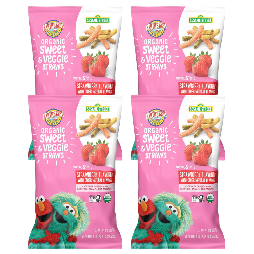 Earth's Best Sesame Street strawberry straws 4-pack for kid-friendly snacking