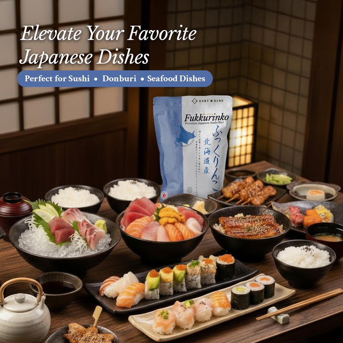 East and Else Fukkurinko short grain rice ideal for donburi and sushi.