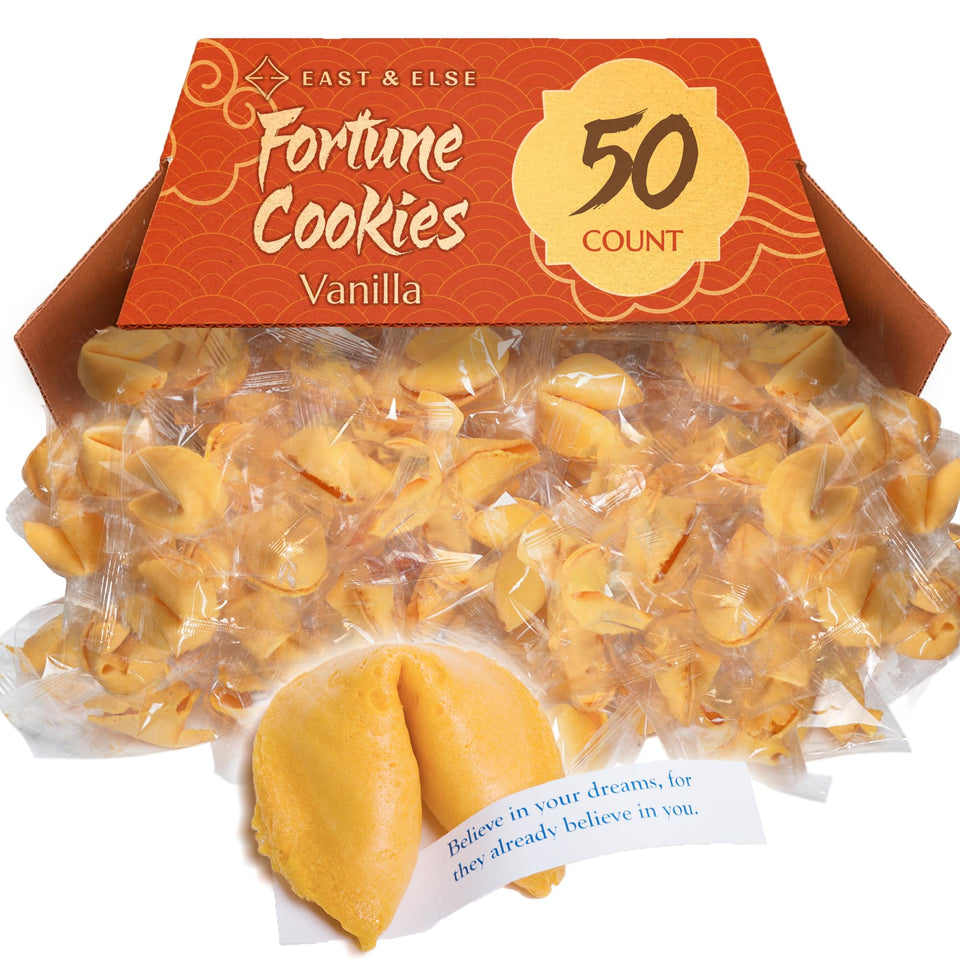 East and Else vanilla fortune cookies in a ready-to-serve pack for gatherings.