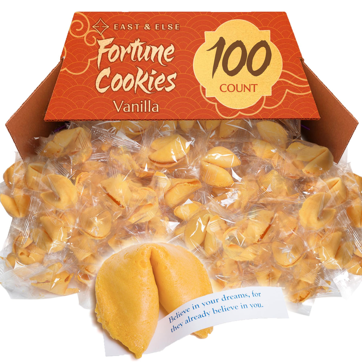 East and Else vanilla fortune cookies bulk 100-pack for parties and events