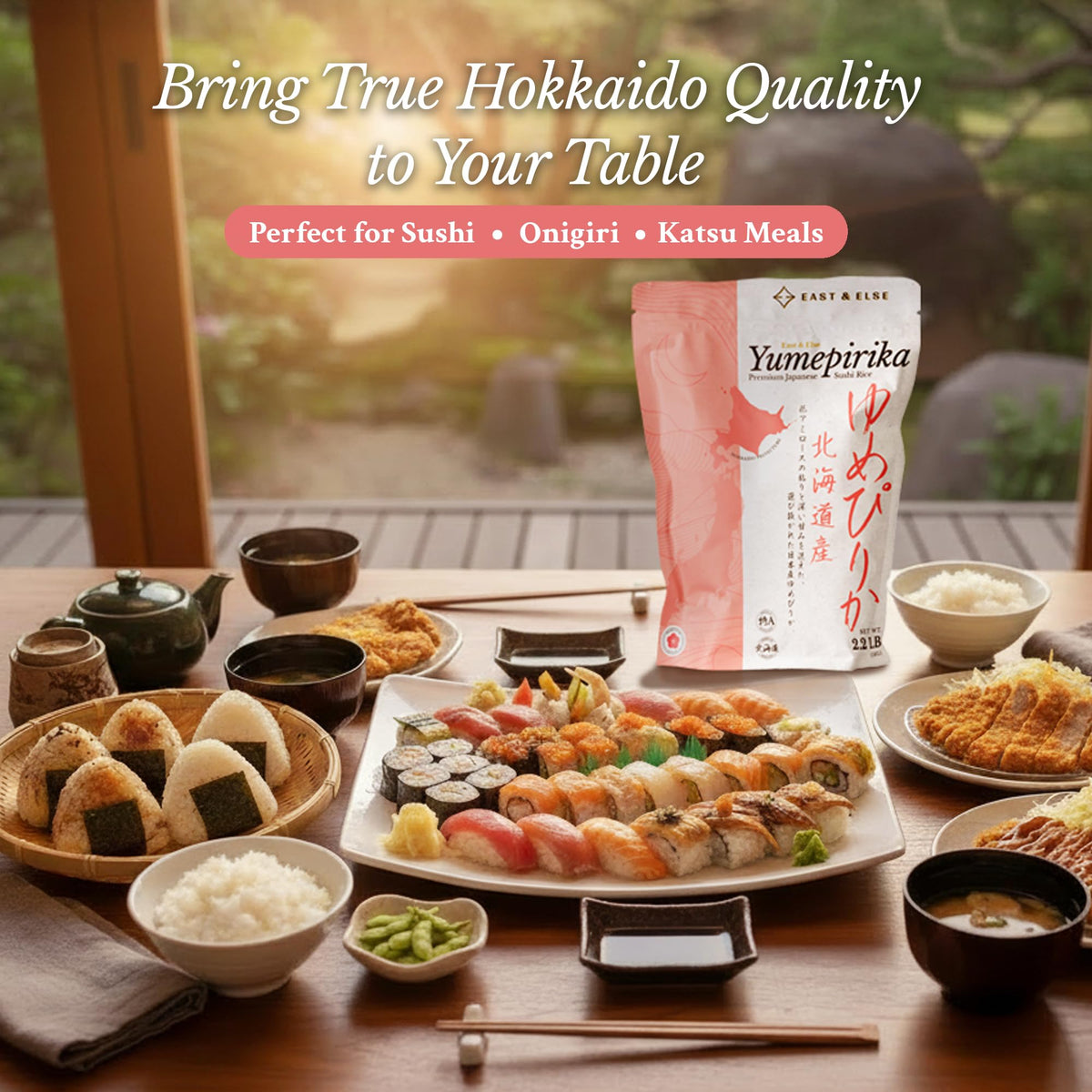 Measuring cup beside Yumepirika rice for precise preparation
