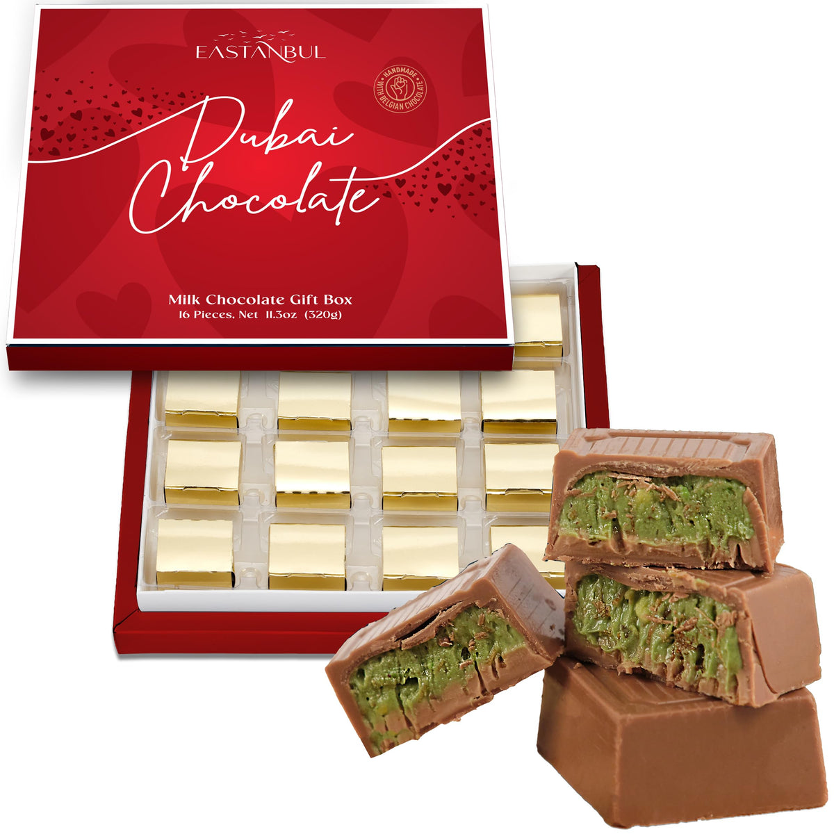 Eastanbul Dubai Pistachio Chocolate Bar packaging designed for gifting.