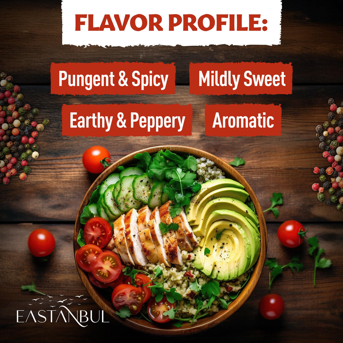 Eastanbul peppercorns green white pink black offer layered flavor in mix.