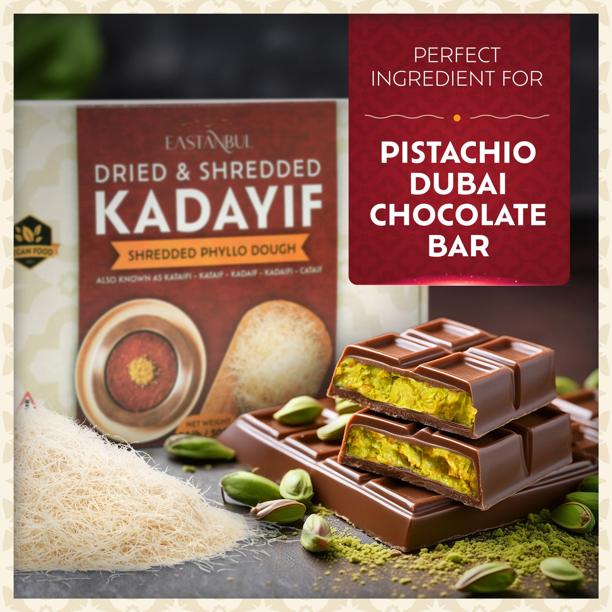 Eastanbul kataifi unwrap packaging closeup highlights freshness and mess-free storage.