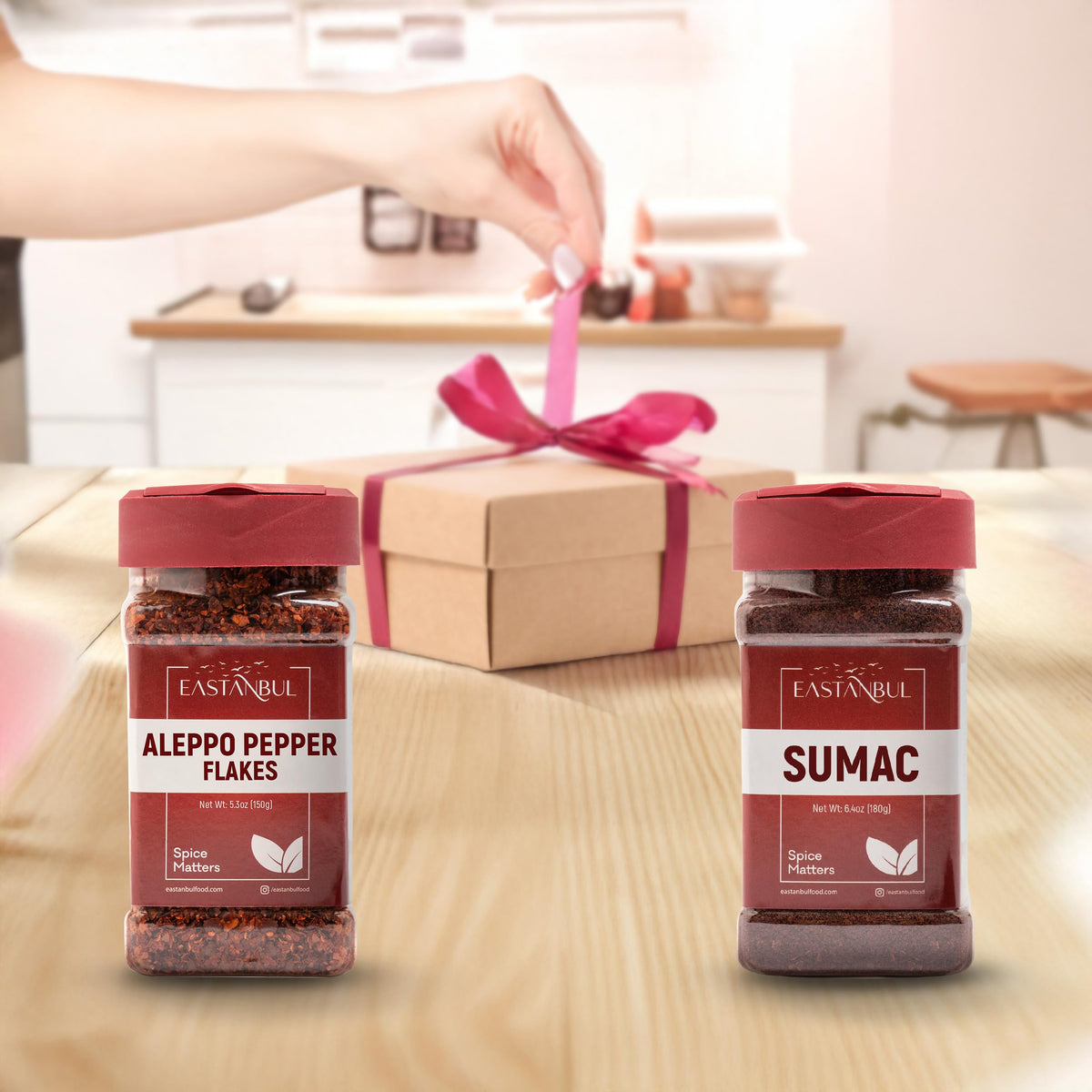 Eastanbul kitchen scene showing the two‑piece spice set in use