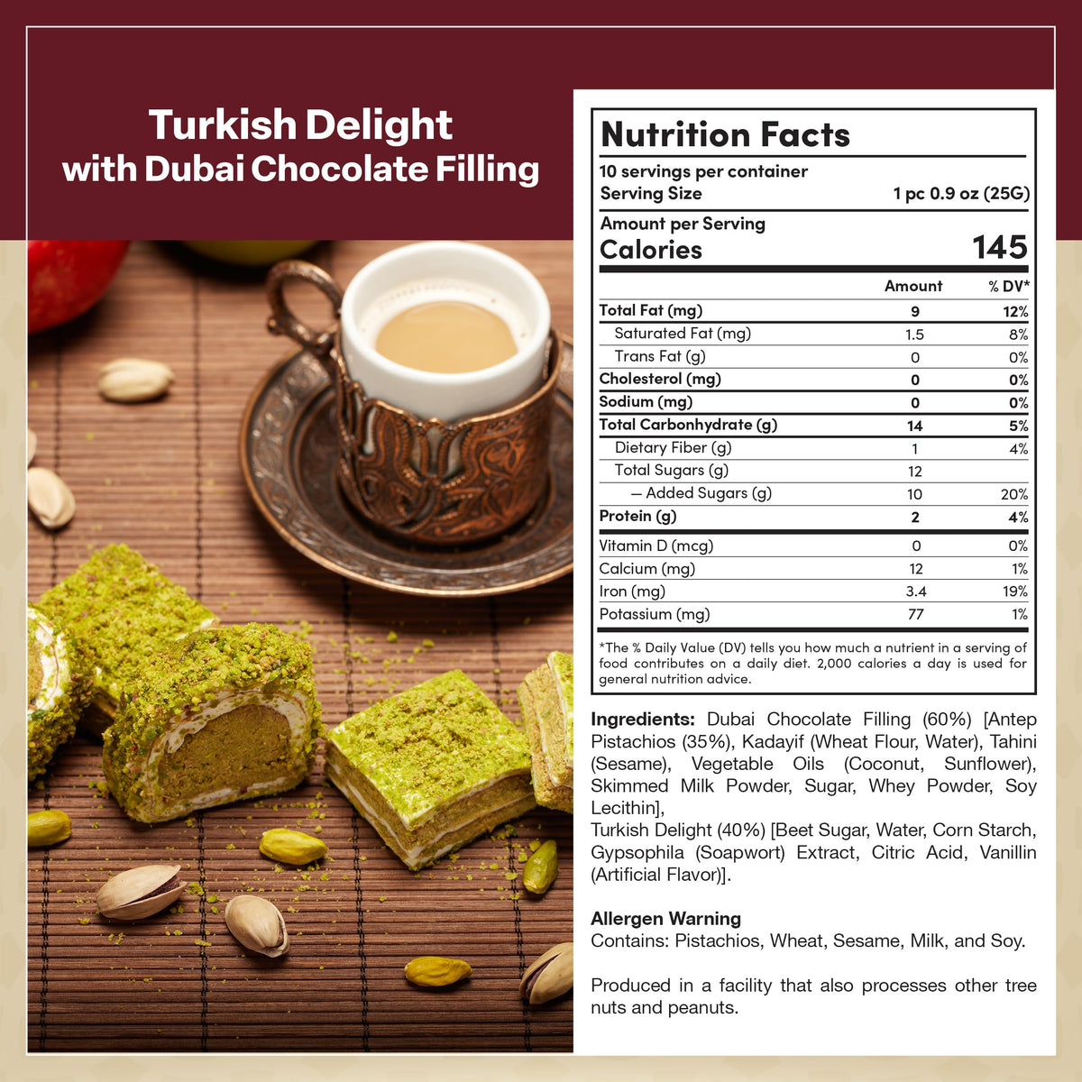Eastanbul Pistachio-Coated Turkish Delight texture detail showcases nutty flavor and fresh coating