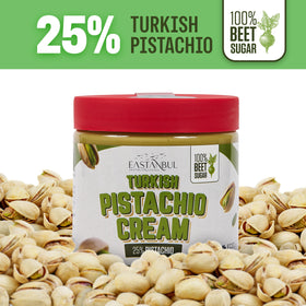 Eastanbul Pistachio Cream ingredients label showing non-GMO and gluten-free qualities.
