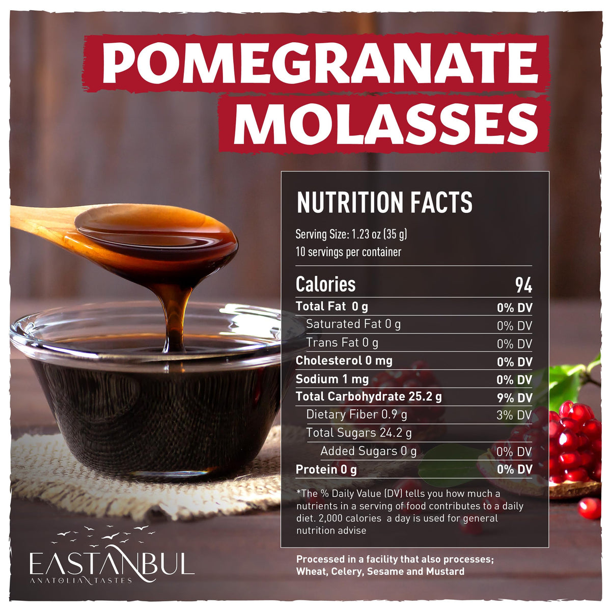 Eastanbul Pomegranate Molasses glaze on dessert for versatile flavor.