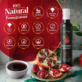 Eastanbul Pomegranate Molasses used as dressing in a fresh salad bowl.