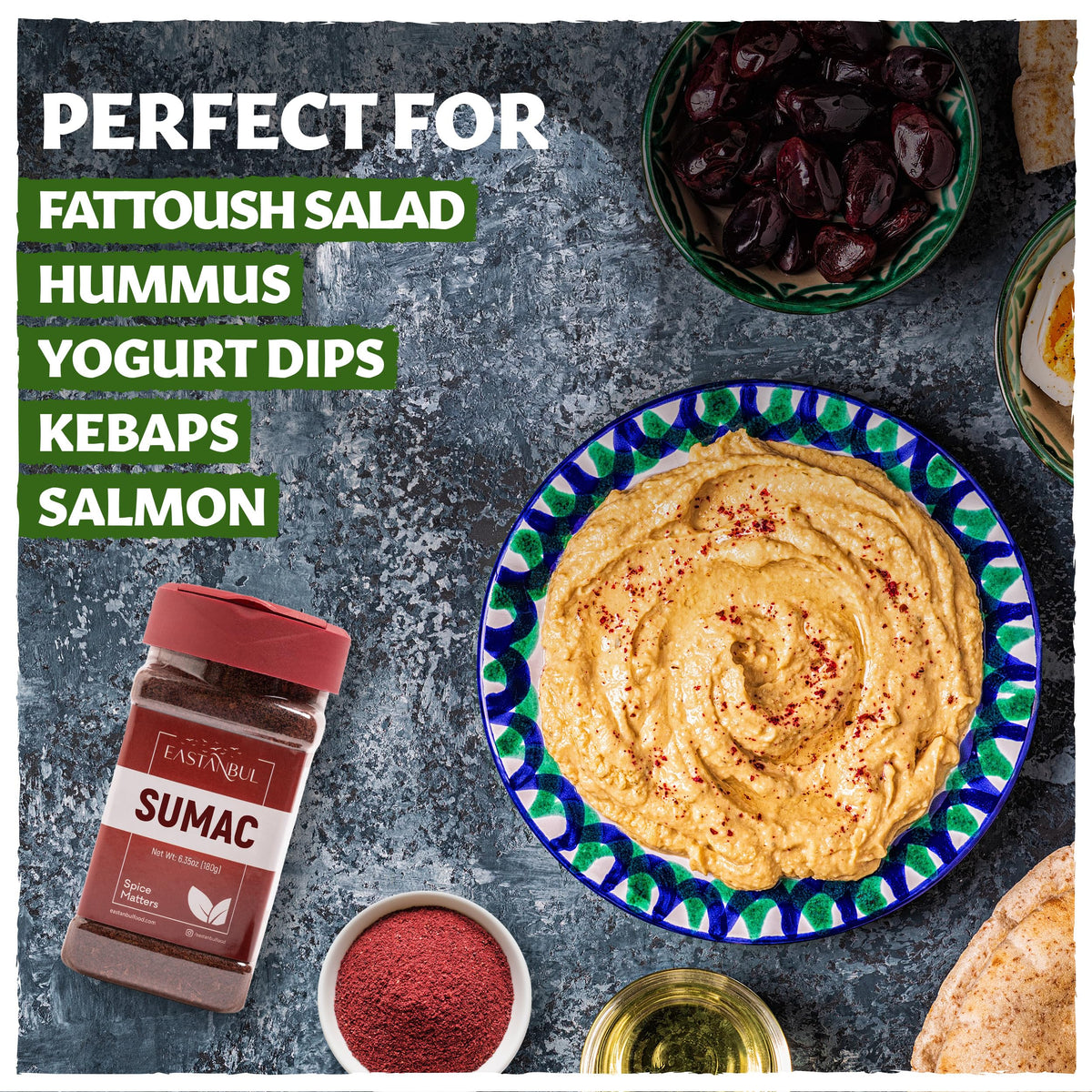 Close-up of Sumac and Zaatar blend for Mediterranean flavors.
