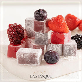 Eastanbul Turkish Delight plain-lokum slice close-up, traditional treat for tea moments.
