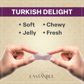 Eastanbul Turkish Delight strawberry-flavor close-up, vibrant fruit notes with a melt-in-mouth feel.