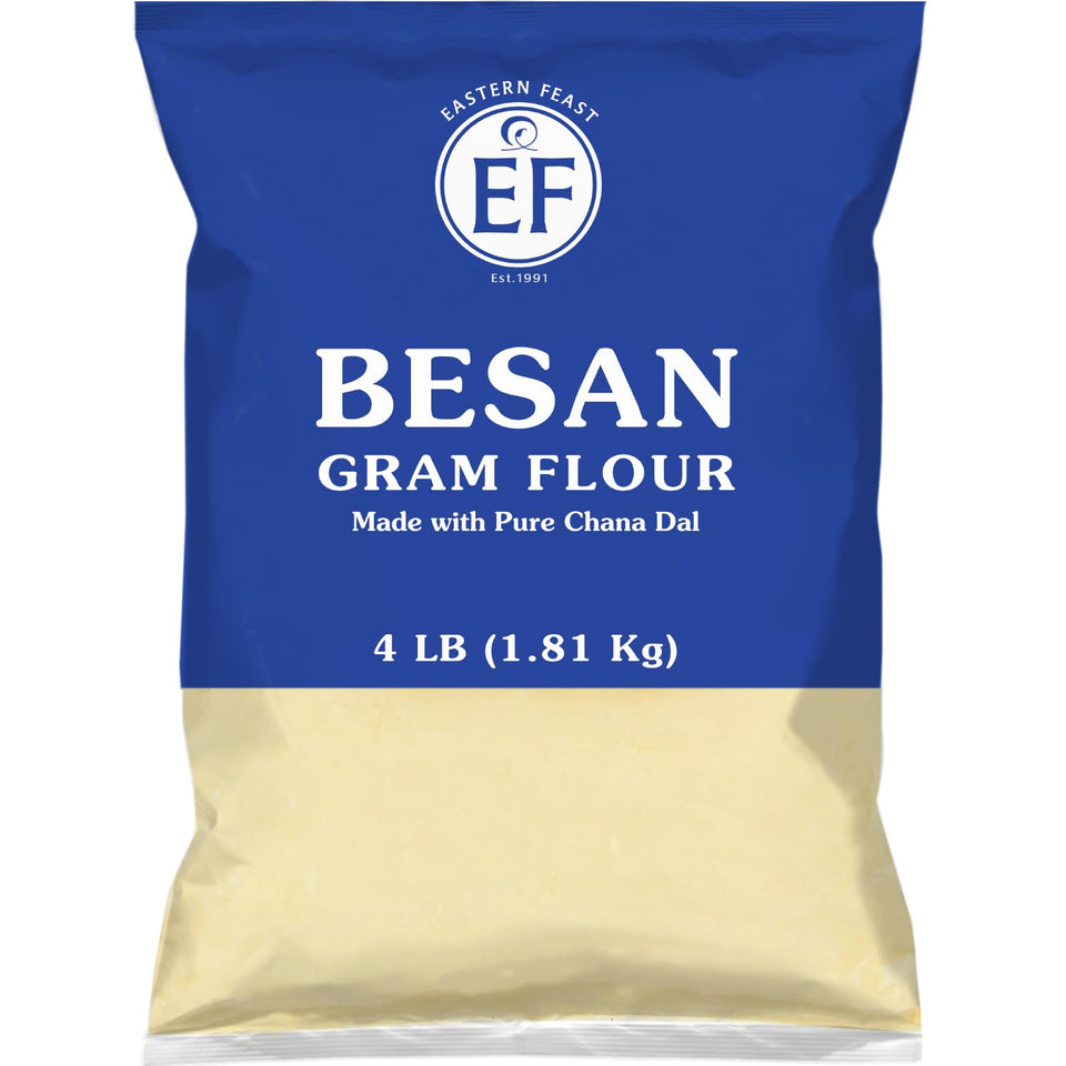 Eastern Feast Besan bag shows fine gram flour for gluten-free cooking.