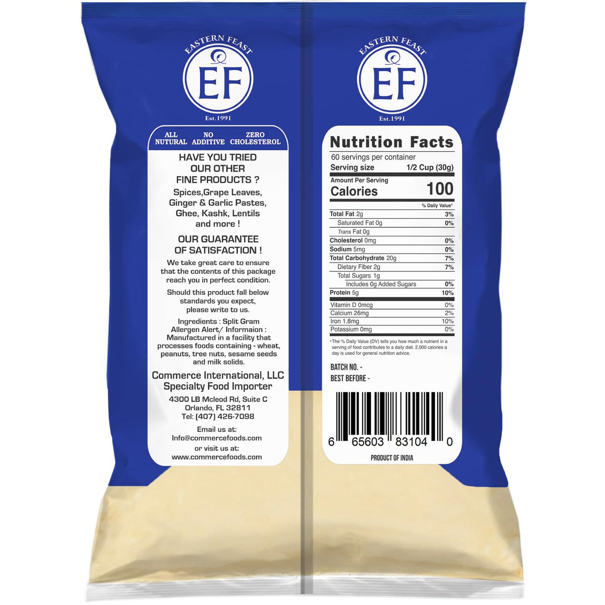 Eastern Feast Besan powder with scoop is ideal for savory batters.