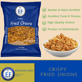 Eastern Feast Crispy Onions close-up reveals golden crunch perfect as a snack.