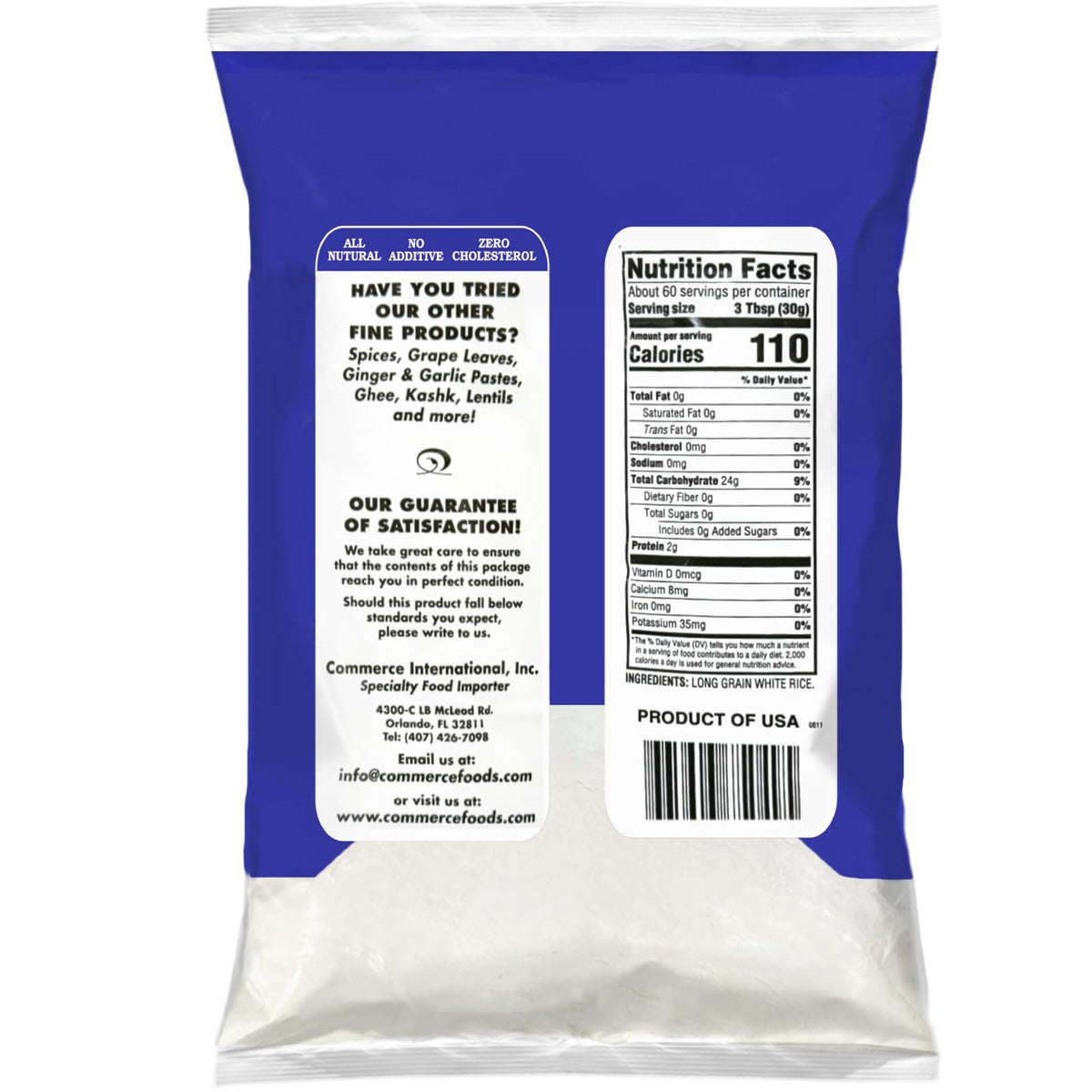 Eastern Feast rice flour bag nutrition label closeup, iron enrichment for cooking.