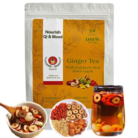 Eastrue Ginger Goji Tea packaging showing premium herbal blend, ideal for daily routine