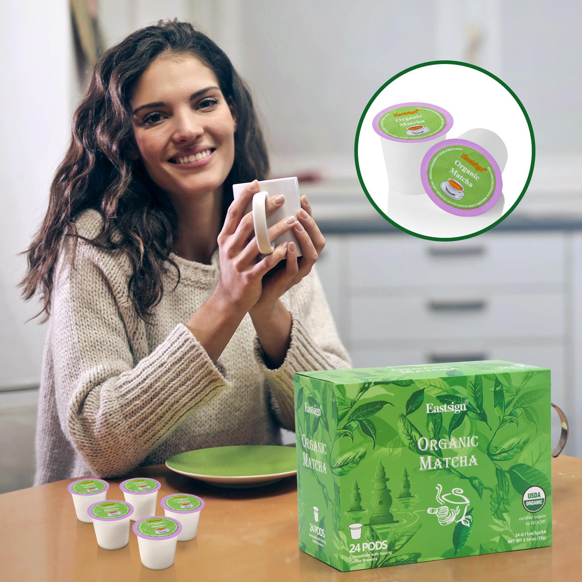 Eastsign Matcha K Cup in Keurig for quick, mess-free cup.
