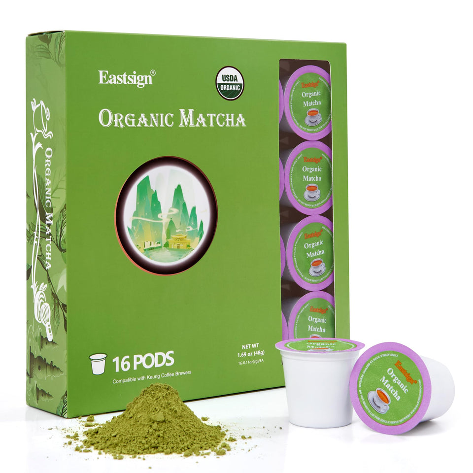 Eastsign Matcha K Cups 16-pack box for quick, convenient home brewing.