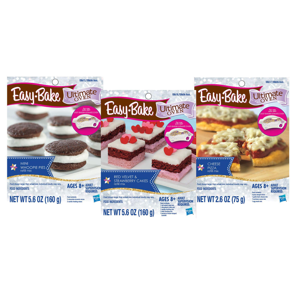 Easy Bake refill 3-pack pizza mix packaging highlights convenient bundle for quick family dinners