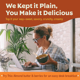 Organic oats and seeds highlight the plant-based Easy Morning mix