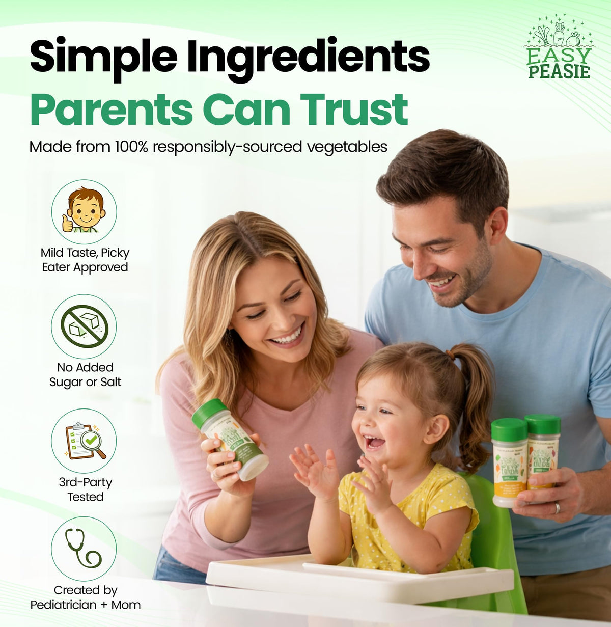 EasyPeasie Original powder sprinkled on mac and cheese for hidden veggies