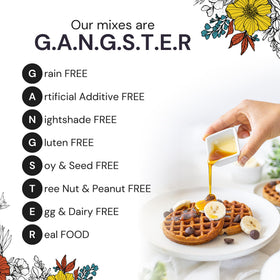 Eat G.A.N.G.S.T.E.R. batter pour signals quick, fluffy pancake prep.