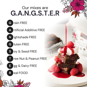 eat G.A.N.G.S.T.E.R. brownie batter pour demonstrates dairy-free baking possibilities