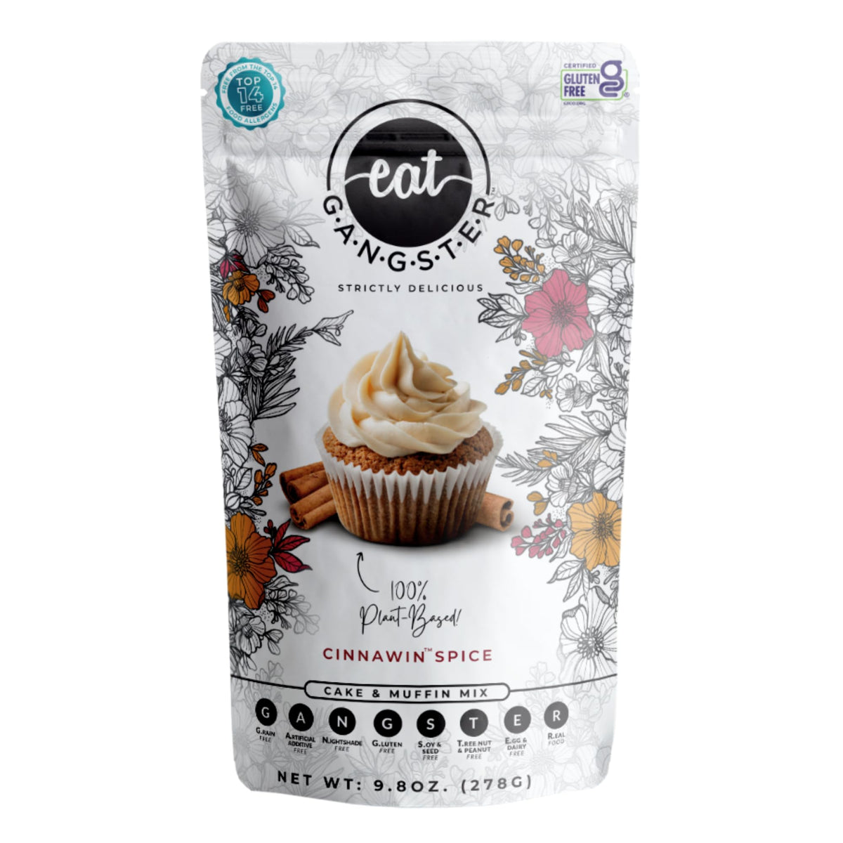 eat G.A.N.G.S.T.E.R. Cinnawin packaging highlights grain-free, allergy-friendly ingredients for mindful baking
