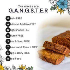 eat G.A.N.G.S.T.E.R. pumpkin bread mix loaf batter rising into a tender loaf.