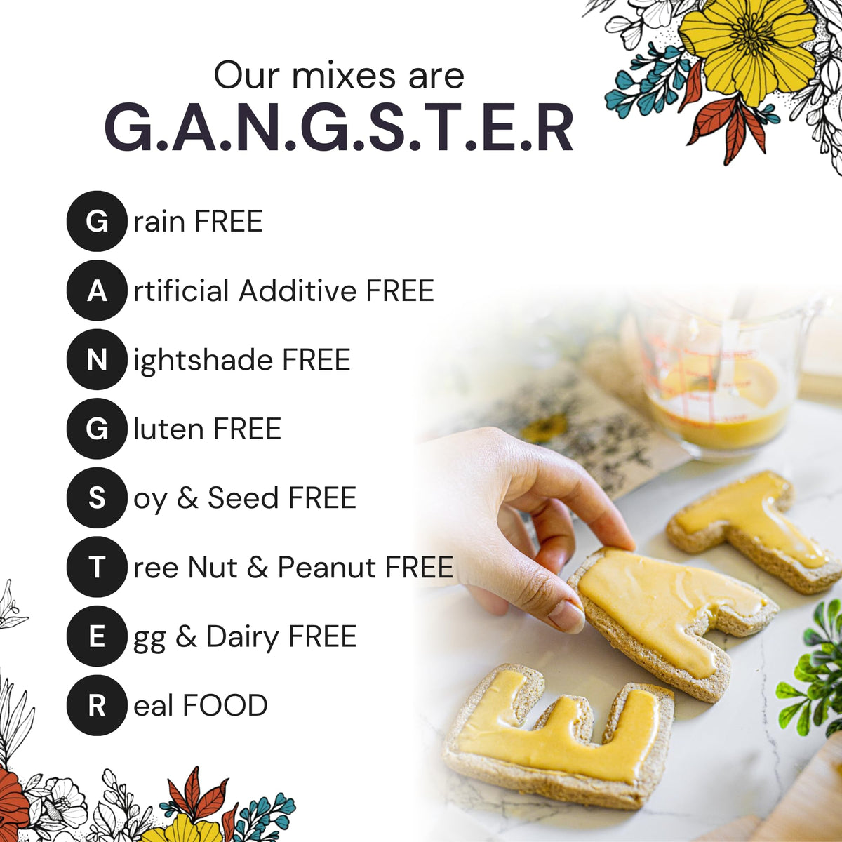 eat G.A.N.G.S.T.E.R. Sugar Cookie Mix drop cookies on tray, gluten-free and dairy-free.