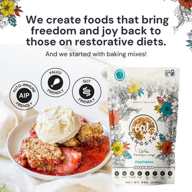 Eat G.A.N.G.S.T.E.R. Foatmeal Cookie Mix dough shot showcases versatile baking for cookies, crumbles, or bars.