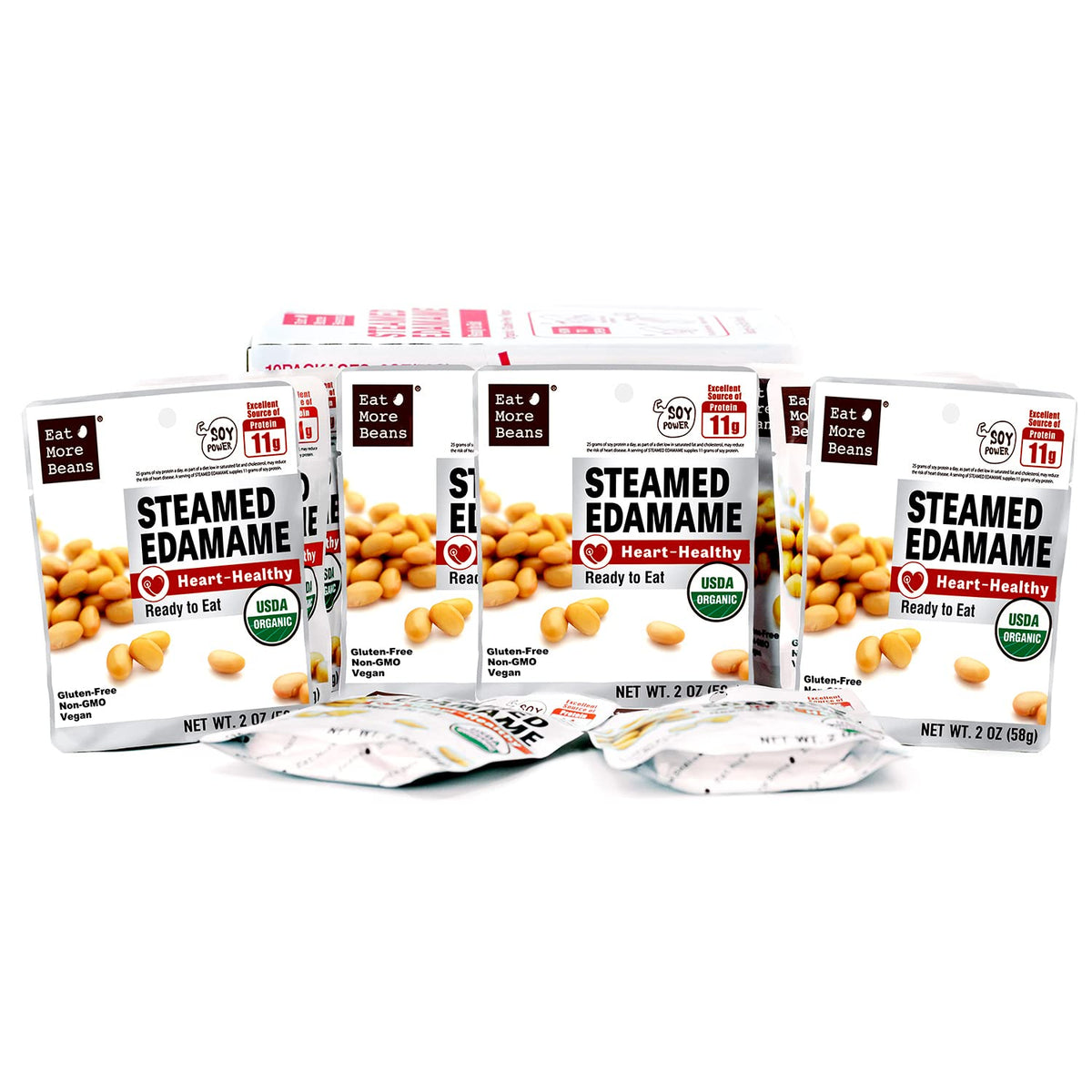 Eat More Beans Edamame lunchbox-ready packets for busy days.
