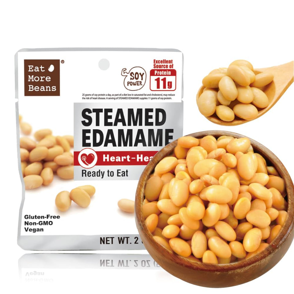 Eat More Beans Edamame steamed-bowl, protein-packed ready snack.