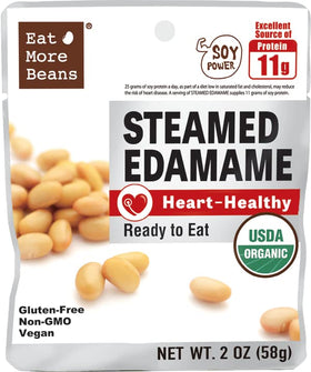 Eat More Beans Edamame vegan-protein pack for plant-based diets.