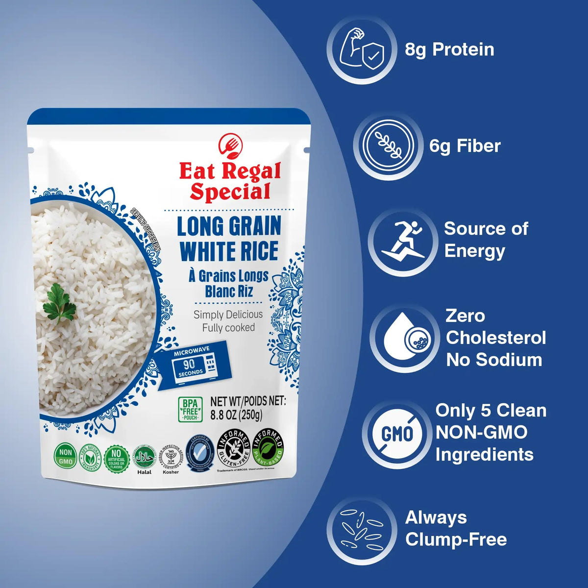 Eat Regal rice pouch open with spoon for easy serving